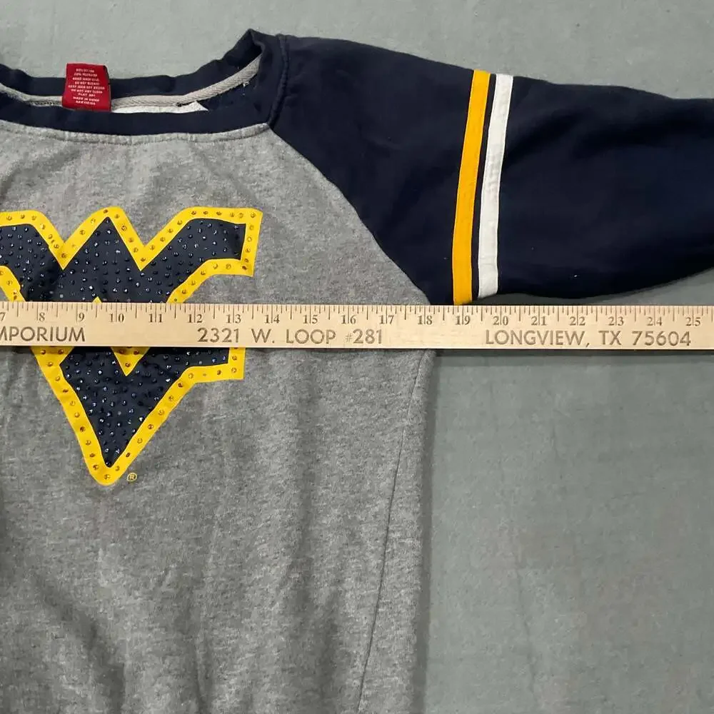 Colosseum West Virginia Mountaineers Rhinestone Raglan Crewneck Sweatshirt Lg